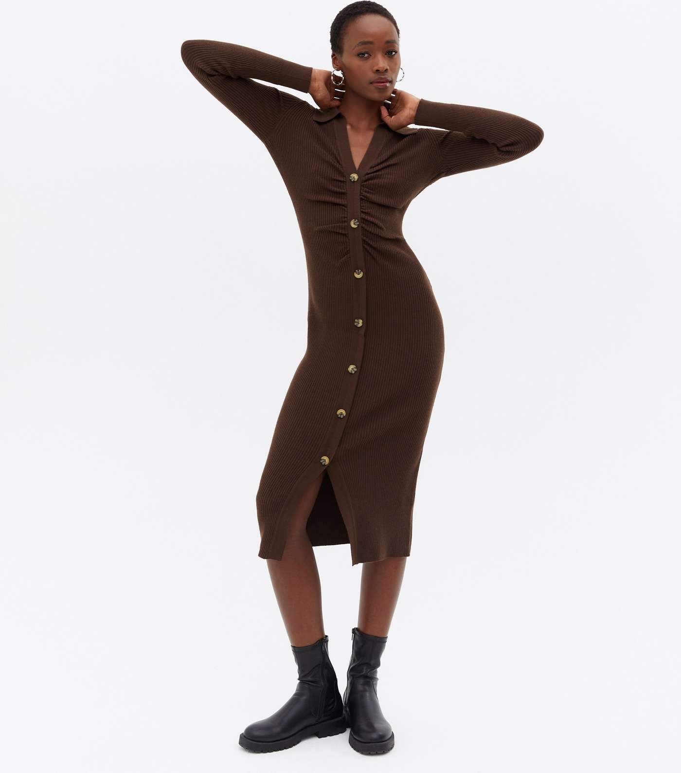 Tall Brown Long Sleeve Bodycon Midi Cardigan Dress