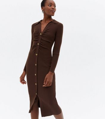 Tall Brown Long Sleeve Bodycon Midi Cardigan Dress New Look