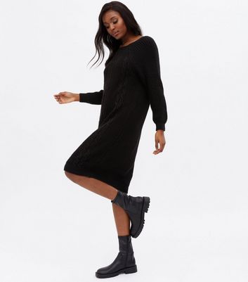 black cable knit dress