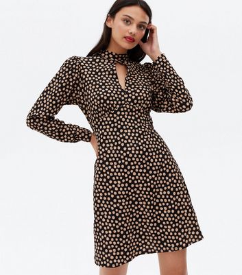 Brown Animal Print Keyhole Long Sleeve Mini Dress New Look