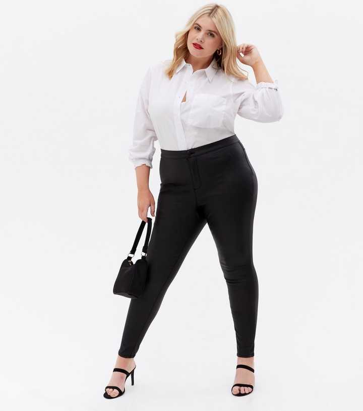 Vero Moda Curves Black Leather-Look Skinny Jeans