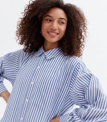 Blue Stripe Long Shirt New Look