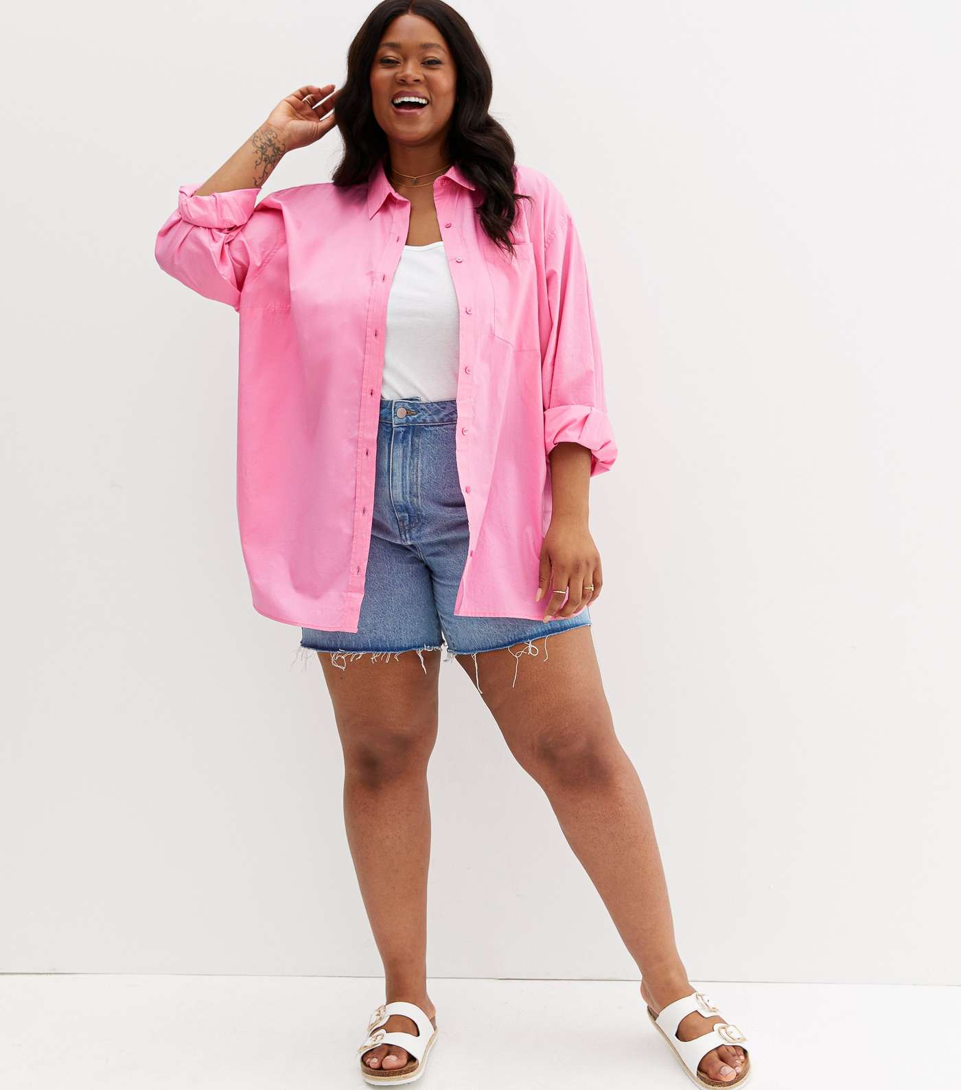 Curves Mid Pink Long Sleeve Oversized Shirt
