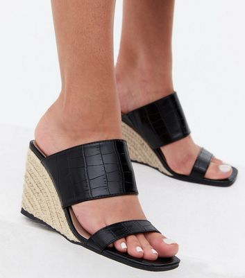 Click to view product details and reviews for Black Faux Croc Espadrille Wedge Mules New Look Vegan.