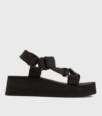 shop for Black Strappy Chunky Wedge Sandals New Look Vegan at Shopo