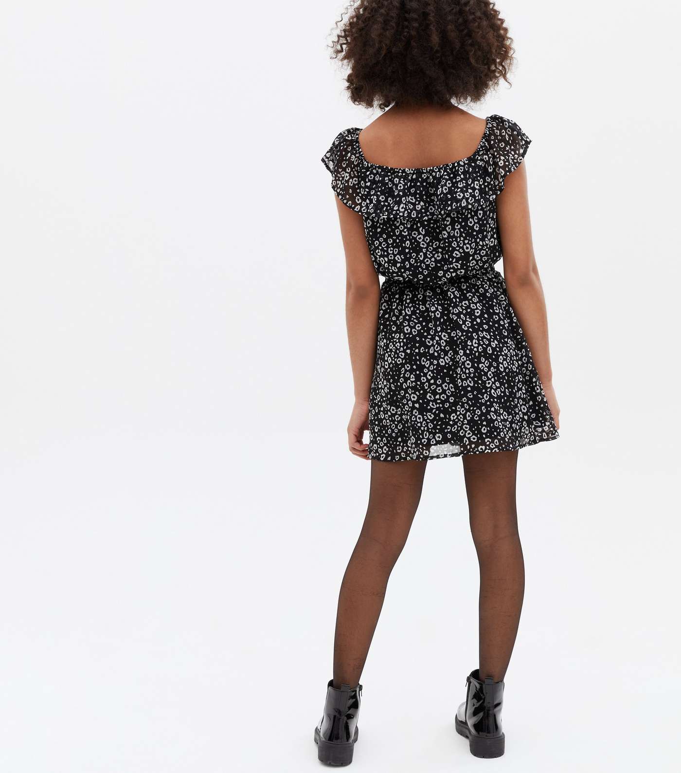 Girls Black Animal Print Chiffon Skater Skirt Image 4