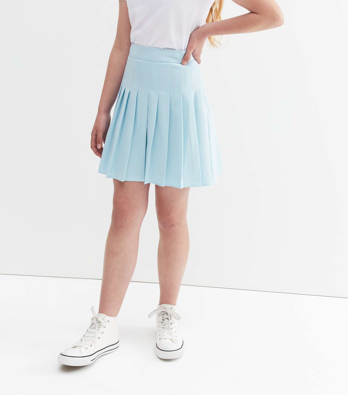 Girls Pale Blue Pleated Tennis Skirt Image 2