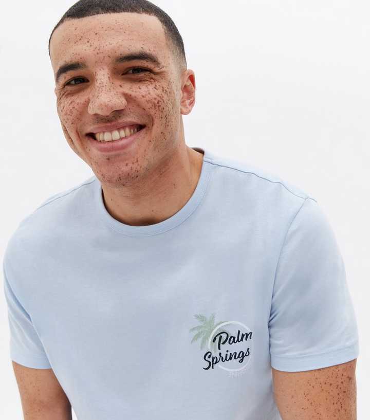 Understrege Janice impuls Pale Blue Palm Springs Logo T-Shirt | New Look