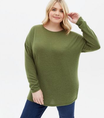 Click to view product details and reviews for Curves Khaki Fine Knit Bow Back Long Sleeve Top New Look.