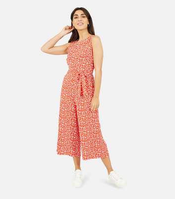 Mela Red Daisy Belted Sleeveless Crop Jumpsuit