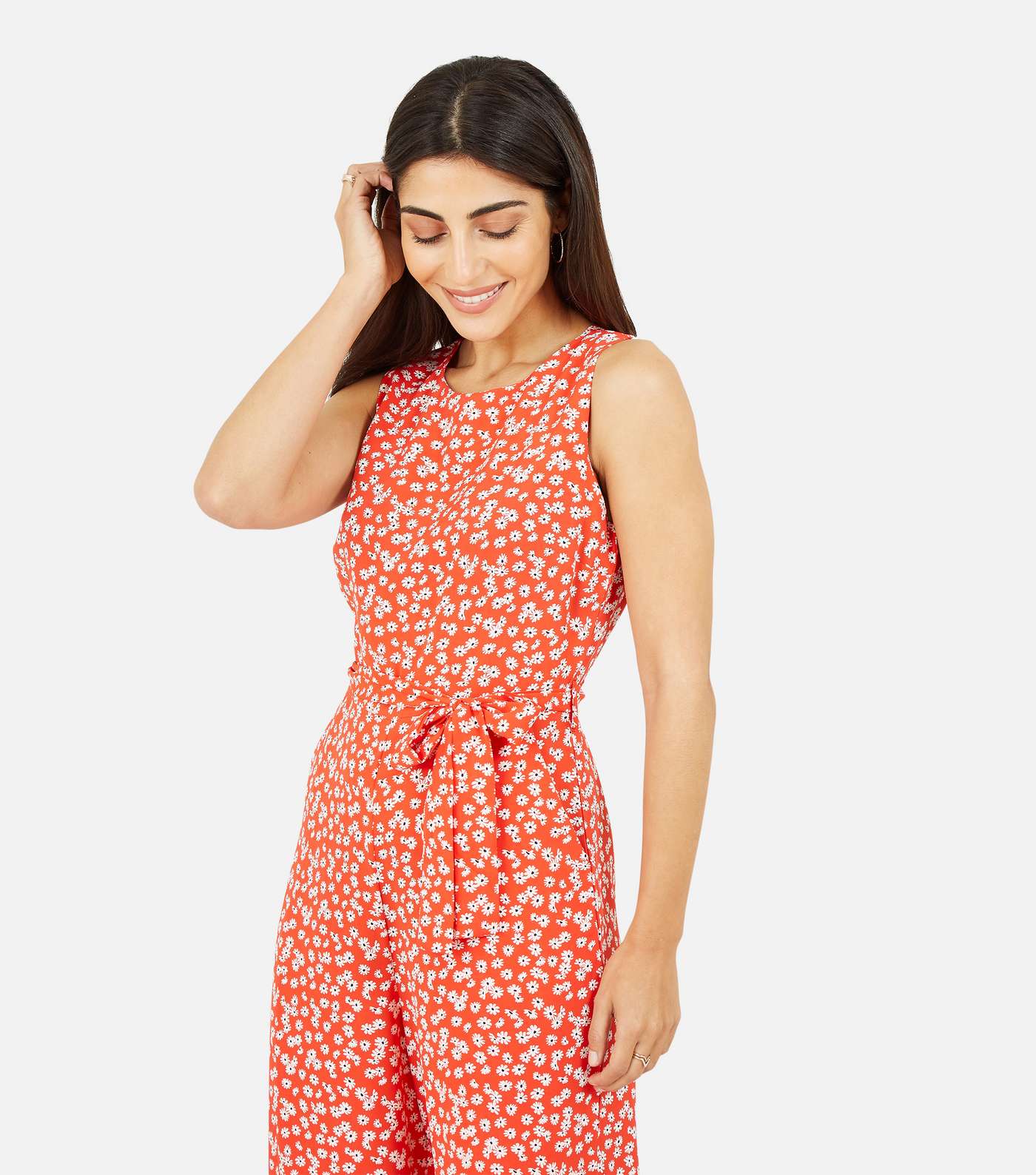 Mela Red Daisy Belted Sleeveless Crop Jumpsuit Image 3