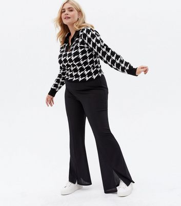 Curves Black Ribbed Split Front Flared 