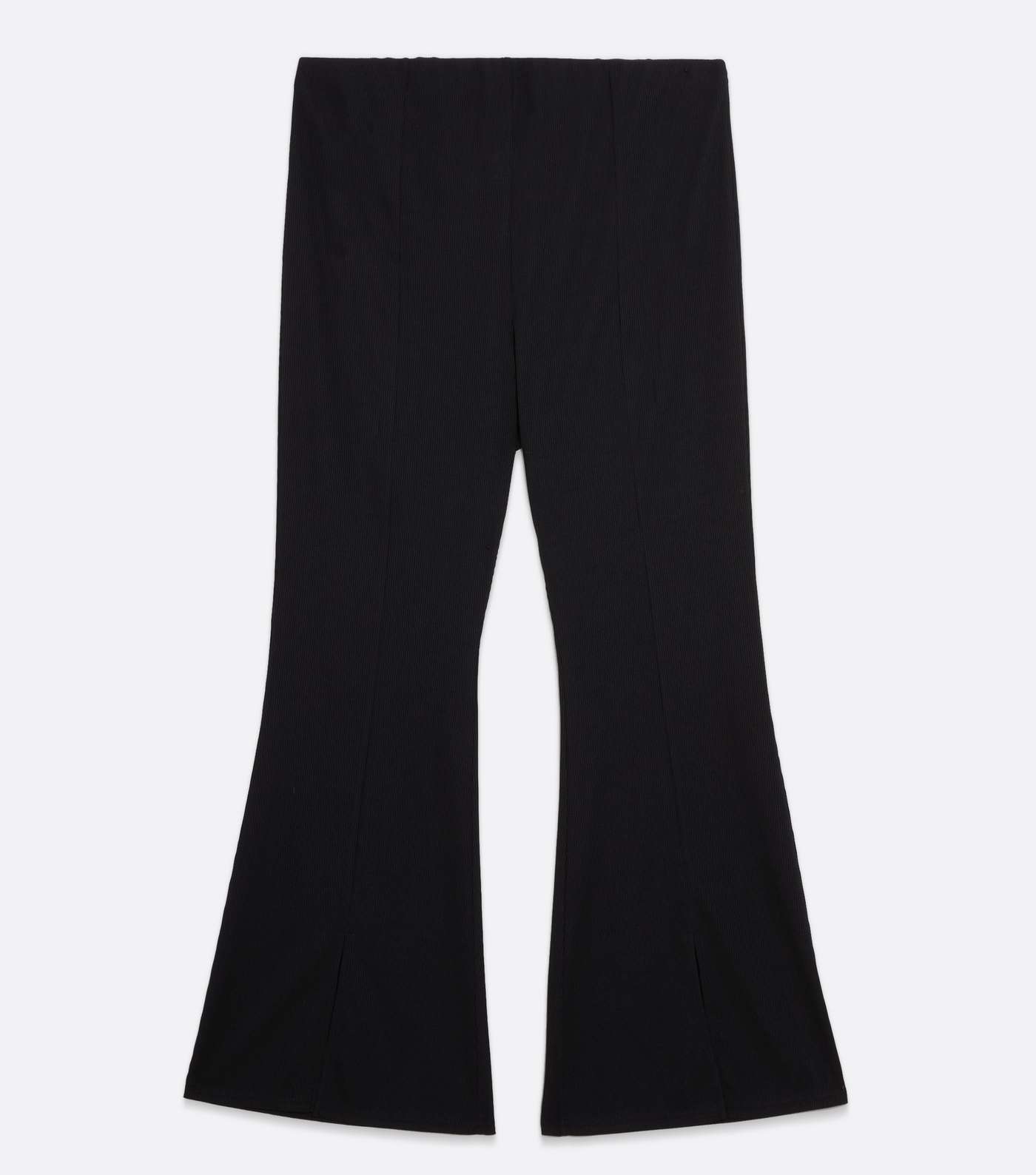 Curves Black Ribbed Split Front Flared Trousers Image 5