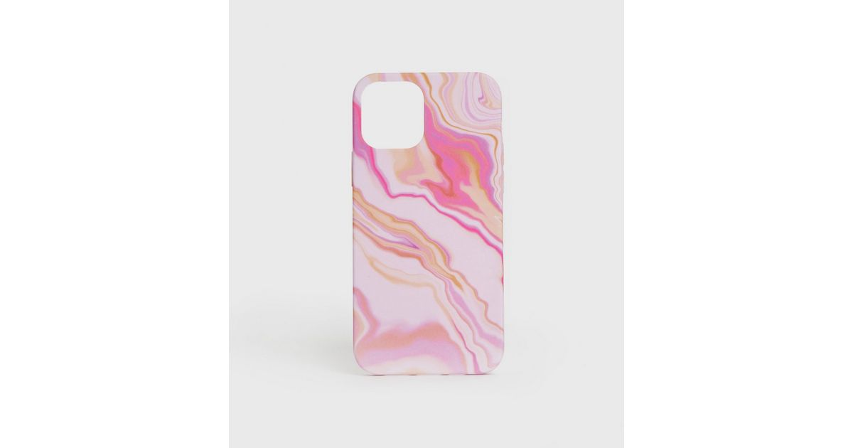 Pink Marble Print Case for iPhone 12 New Look