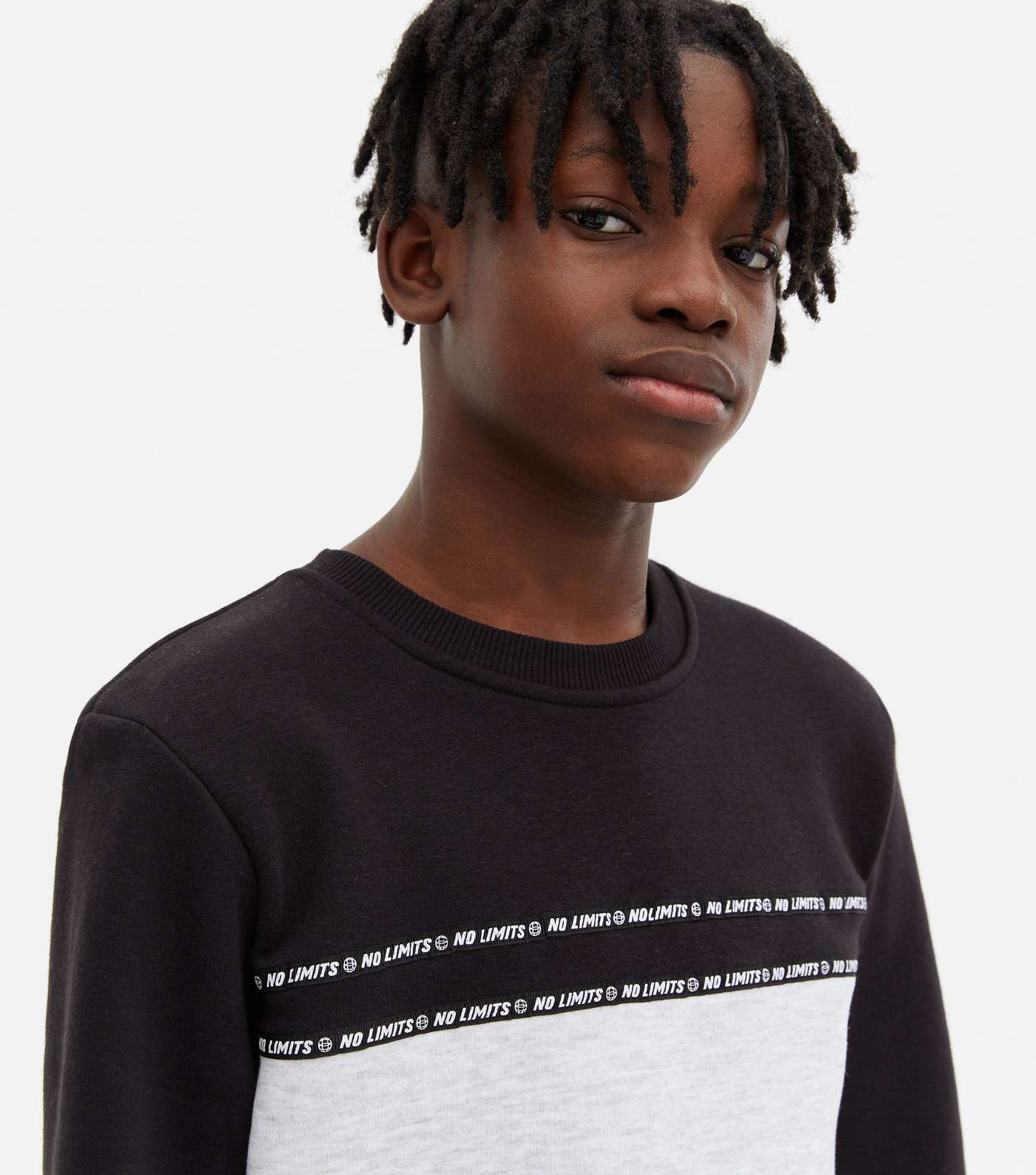 Boys Black Colour Block No Limit Tape Logo Sweatshirt Image 3