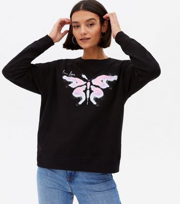 Black Butterfly Live Free Logo Sweatshirt New Look