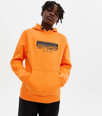 Boys Bright Orange City Limits Logo Hoodie New Look