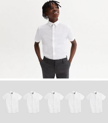 Boys 5 Pack White Short Sleeve Easy Care School Shirts