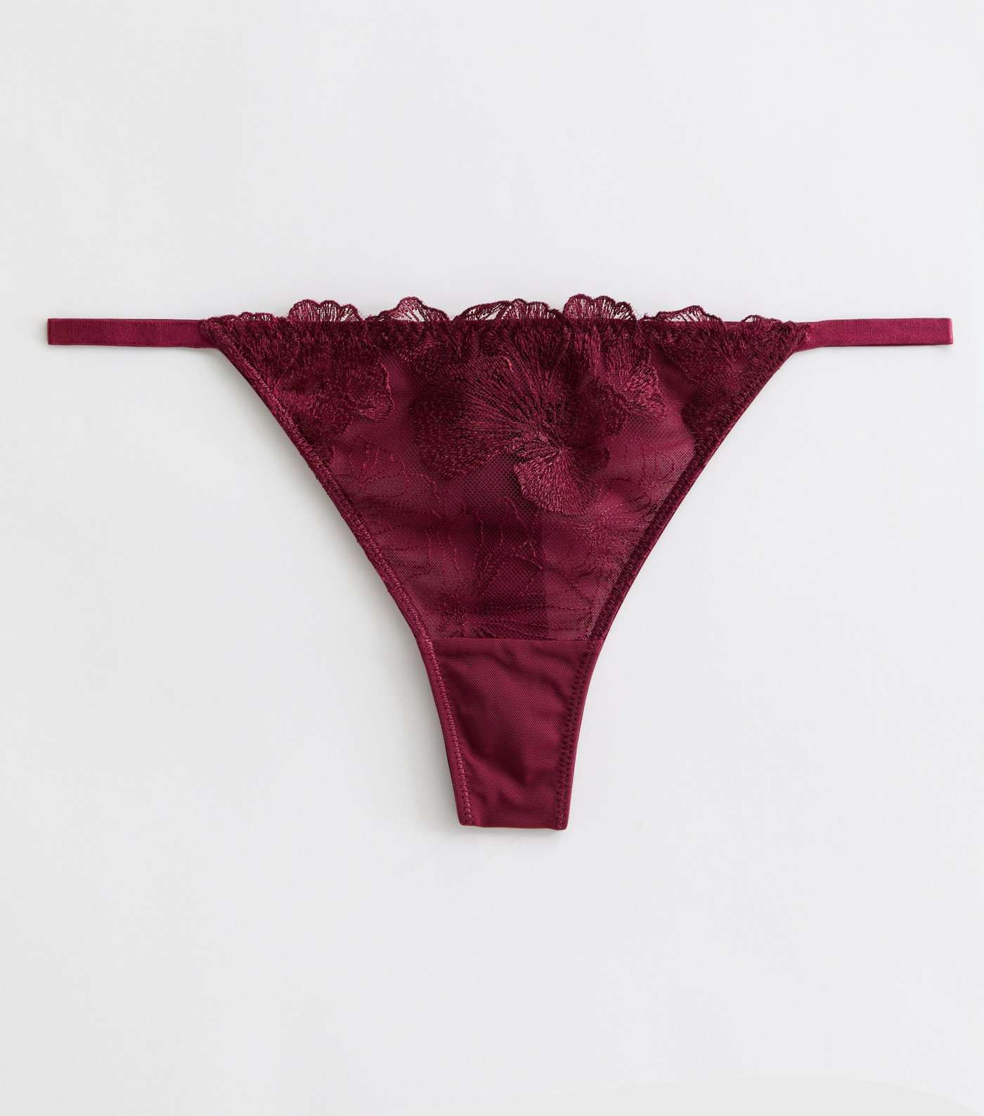Burgundy Floral Embroidered Lace Thong Image 5