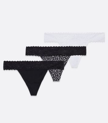 Damen Bekleidung 3 Pack Black and White Floral Lace Waist Thongs