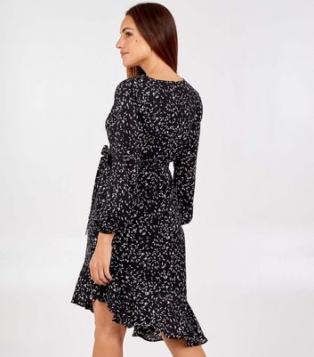 Blue Vanilla Black Leaf Print Mini Wrap Dress New Look