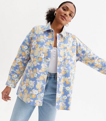 Blue Floral Denim Oversized Shirt | New 