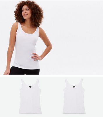 2 Pack White Jersey Scoop Neck Vests New Look