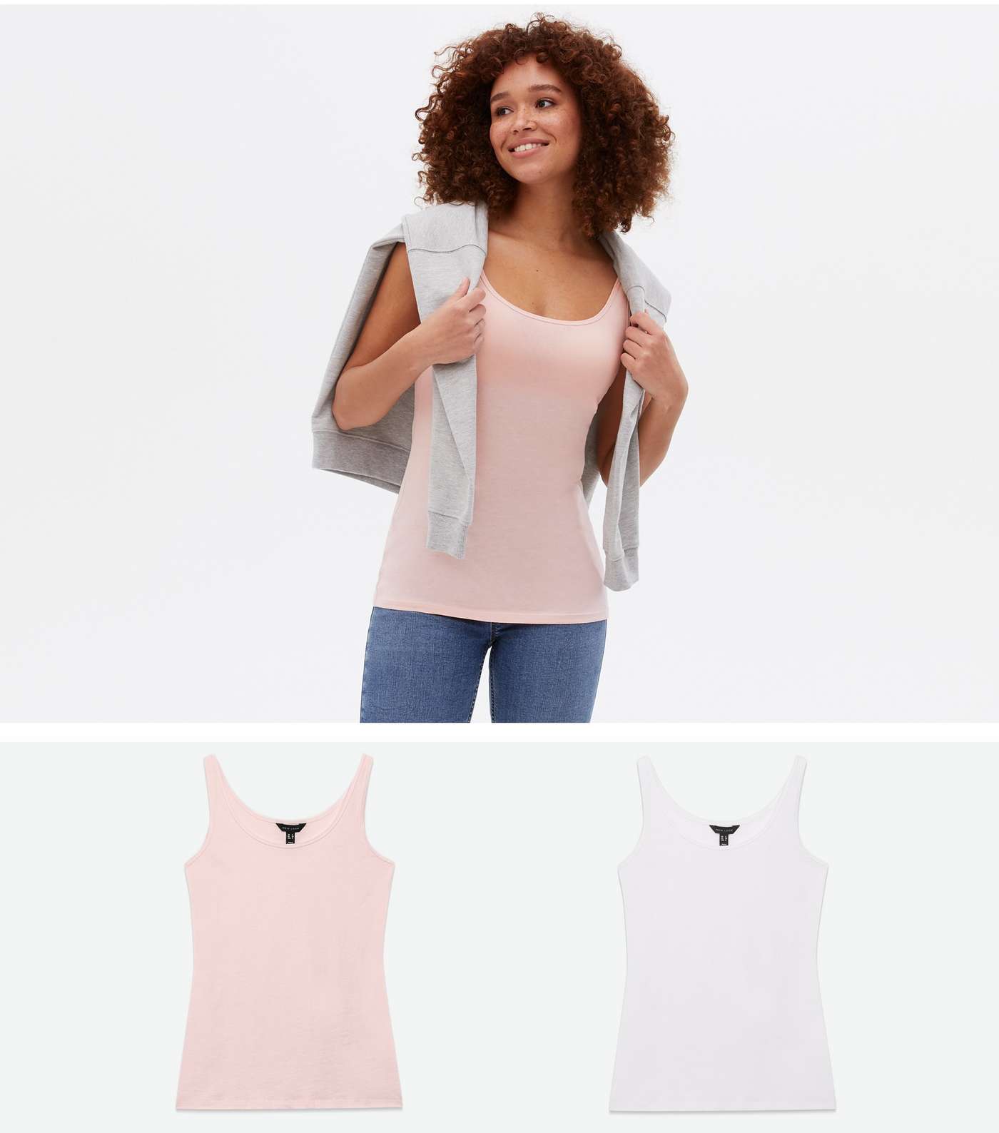 2 Pack Pink and White Jersey Scoop Neck Vests