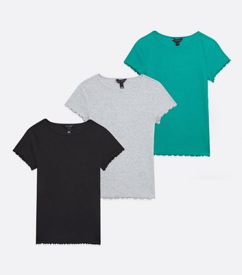 Click to view product details and reviews for 3 Pack Green Grey And Black Ribbed Frill T Shirts New Look.