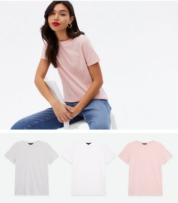 3 Pack Grey White and Pink Short Sleeve 