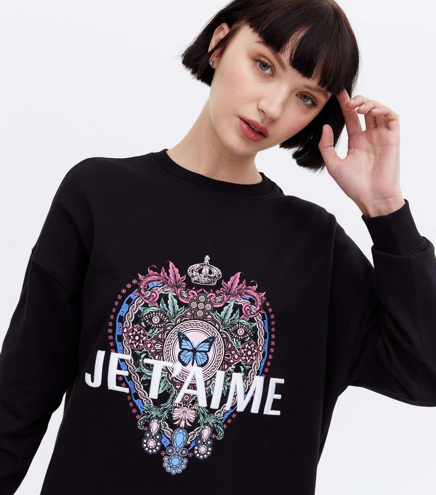 Black Je TAime Butterfly Long Logo Sweatshirt