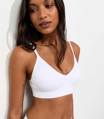 White Ribbed Seamless Bralette