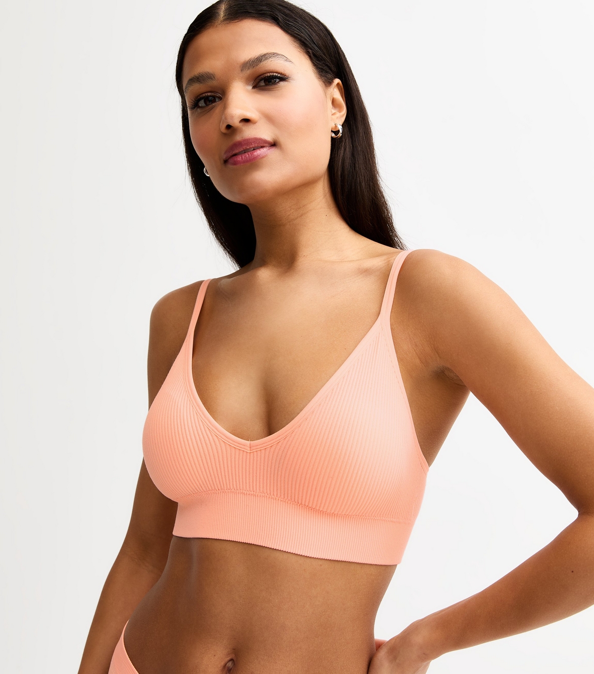 Women's Coral Ribbed Seamless Bralette New Look