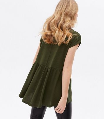 Click to view product details and reviews for Khaki Fine Knit Side Peplum Top New Look.