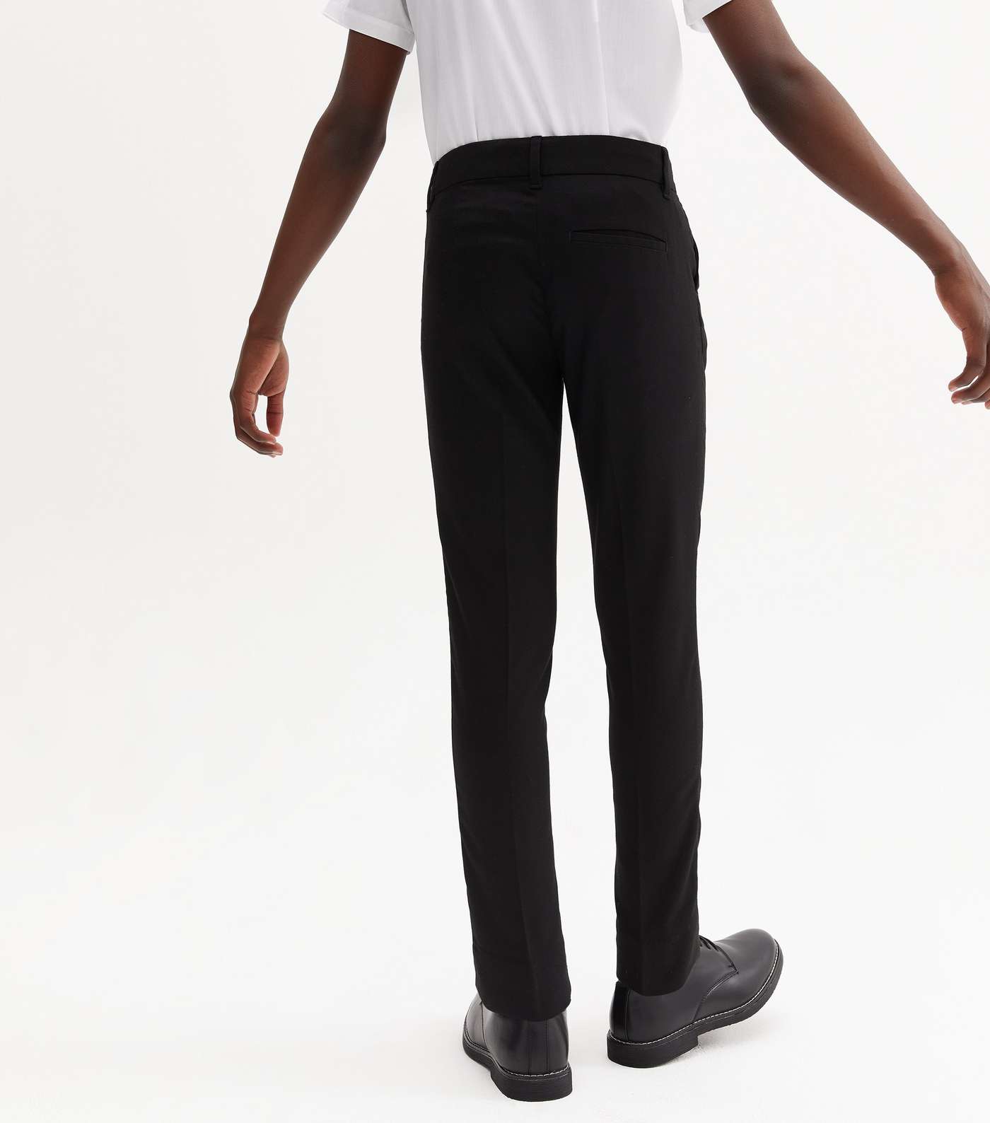 Boys Black Adjustable Waist Skinny School Trousers Image 4