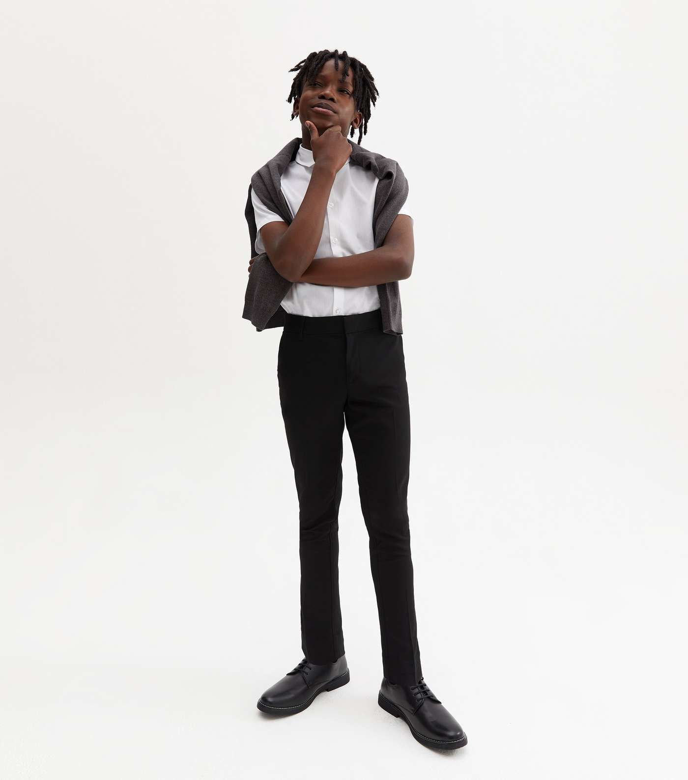 Boys Black Adjustable Waist Skinny School Trousers Image 6