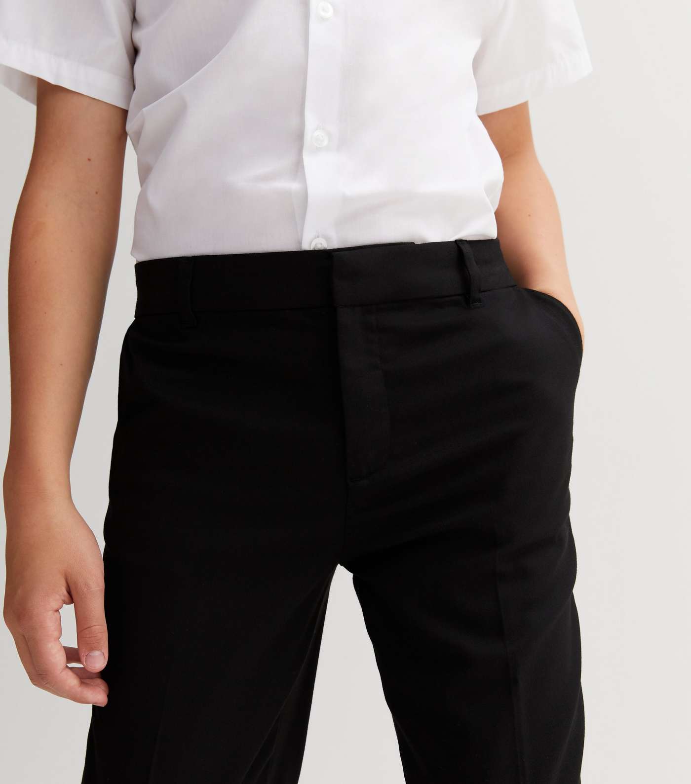Boys Black Adjustable Waist Slim Leg School Trousers Image 3