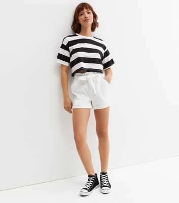 Off White Denim Belted High Waist Shorts