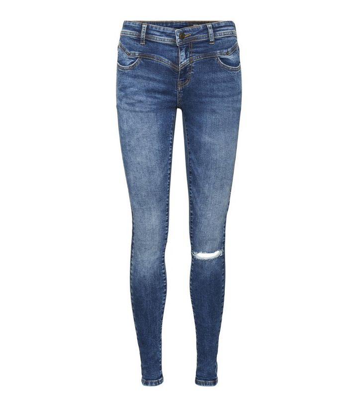 Noisy May Blue Ripped Knee High Waist Skinny Jeans New Look