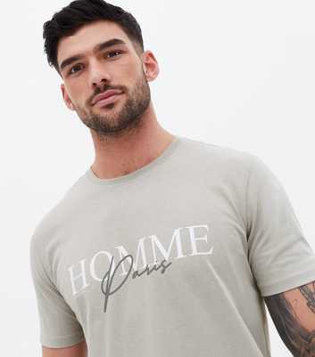 Pale Grey Homme Paris Logo T-Shirt