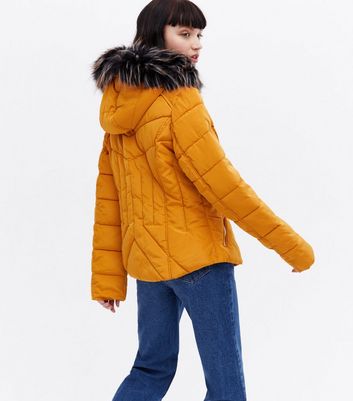 Mustard coat with sales fur hood