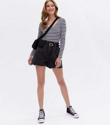 New look black denim hot sale shorts