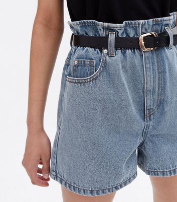 Blue Denim Belted High Waist Shorts New Look