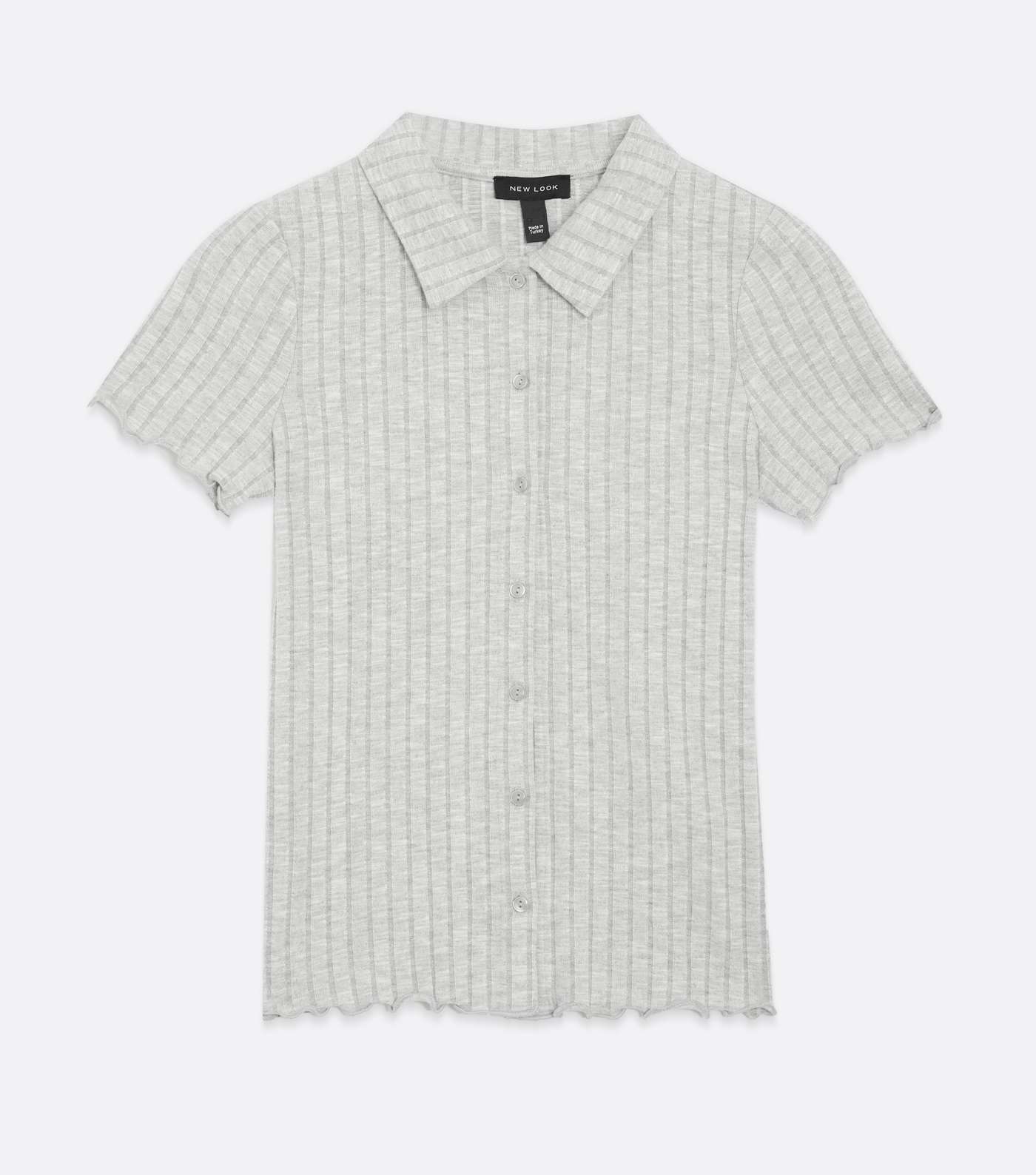 Pale Grey Fine Knit Frill Collared Polo Top Image 5