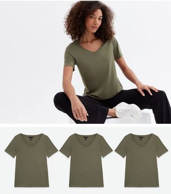 Click to view product details and reviews for 3 Pack Khaki Jersey V Neck T Shirts New Look.