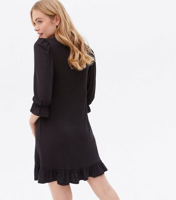 V Neck 3/4 Sleeve Frill Mini Dress 