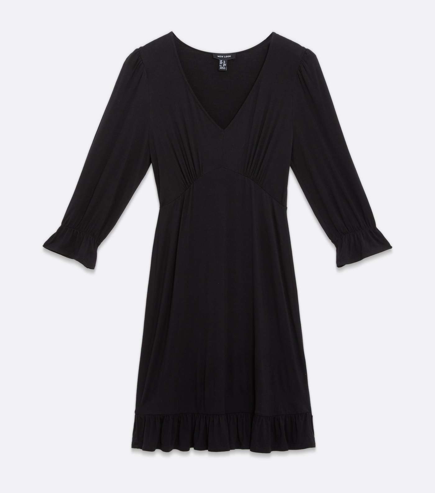 Black V Neck 3/4 Sleeve Frill Mini Dress Image 5