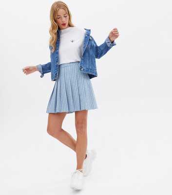 Pale Blue Check Pleated Tennis Skirt