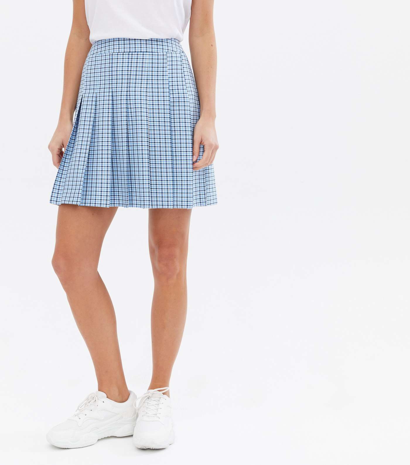 Pale Blue Check Pleated Tennis Skirt Image 2