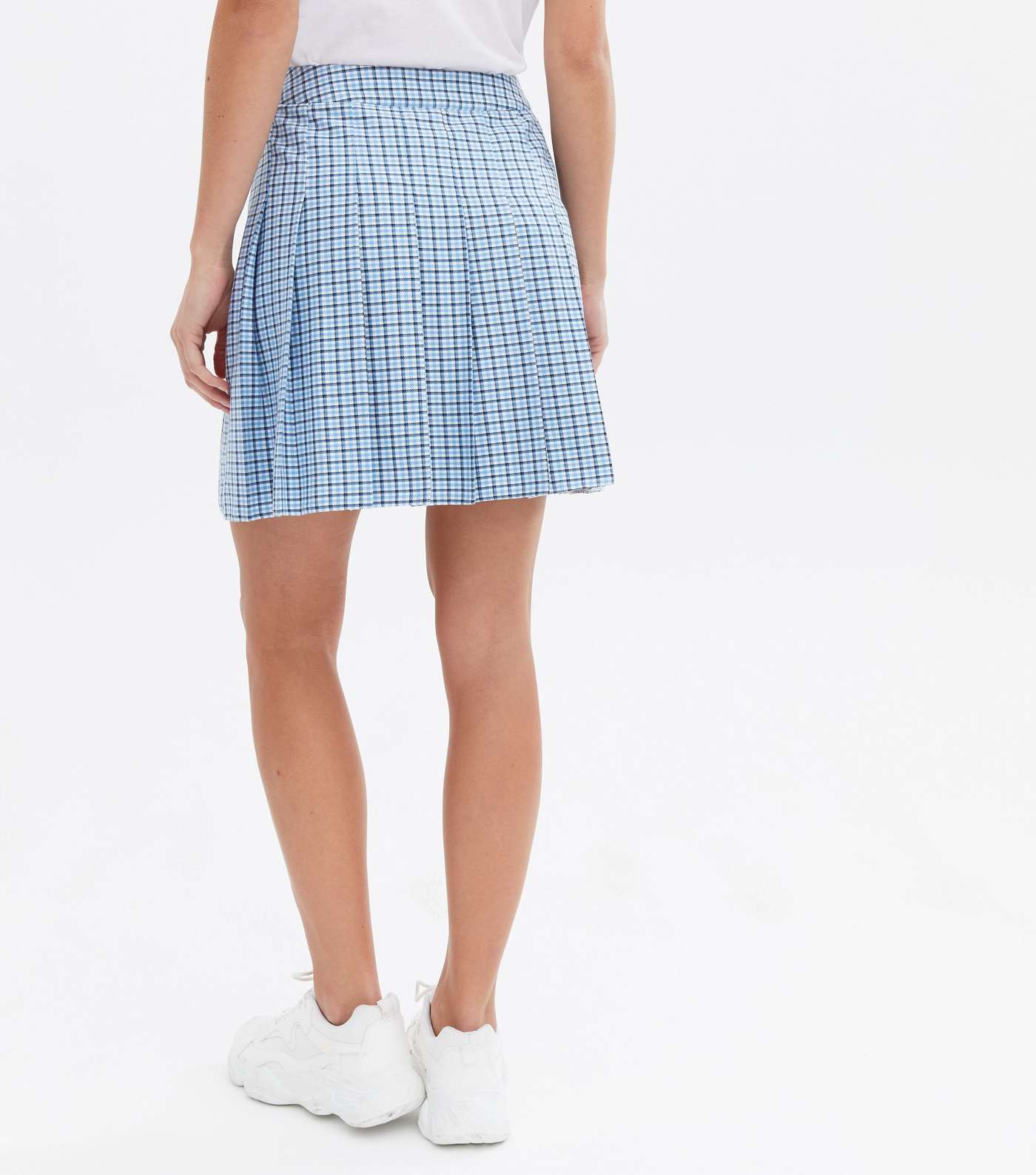 Pale Blue Check Pleated Tennis Skirt Image 4